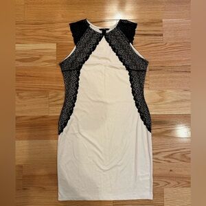 H&M Black Lace Trim Light Blush Pink Bodycon Dress Sz Large NWT